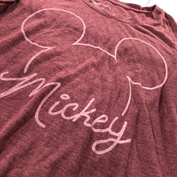 Disney Mickey Mouse Maroon Ringer Tee Shirt - Picture 7 of 8